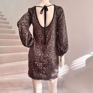 Leopard Print Long Sleeve Satin Sheath Dress Size Medium